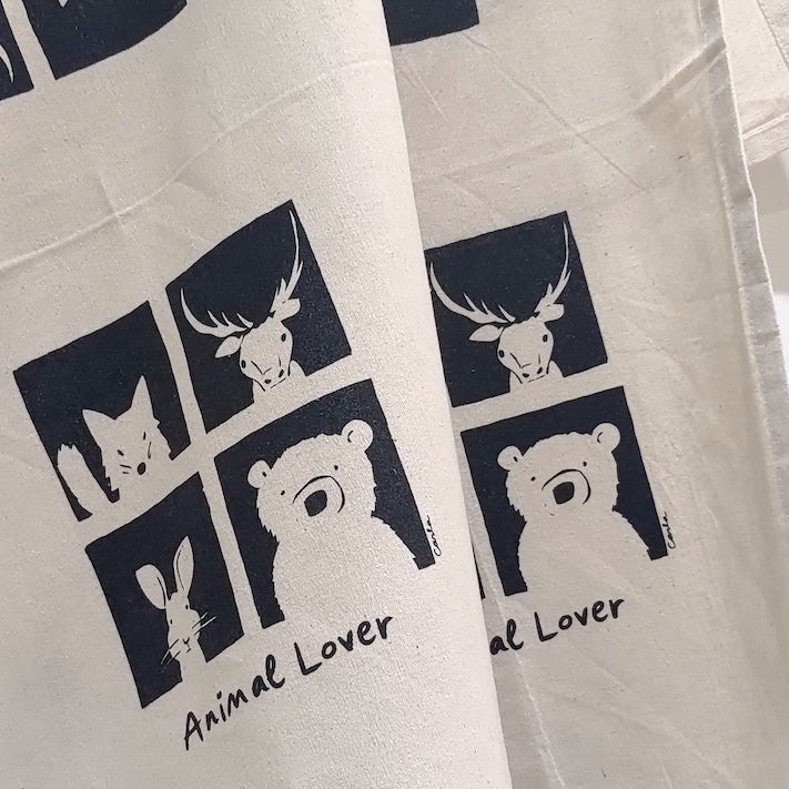 Handmade fox elk deer bunny rabbit brown bear tea towel by Studio Carla Miller Art Ventresca