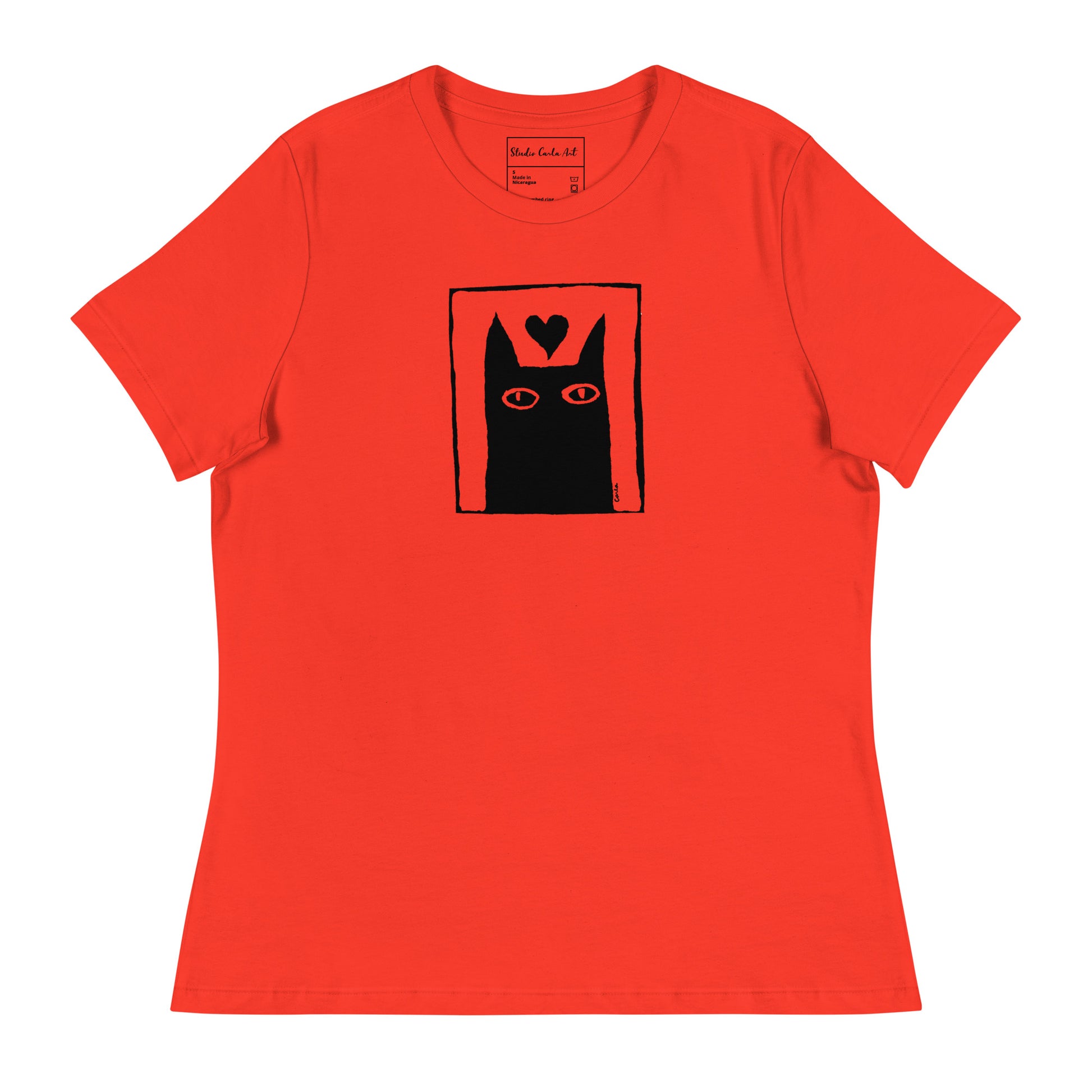 Black kitty cat graphic tee on Bella + Canvas t-shirt by Carla Ventresca Studio Carla Art