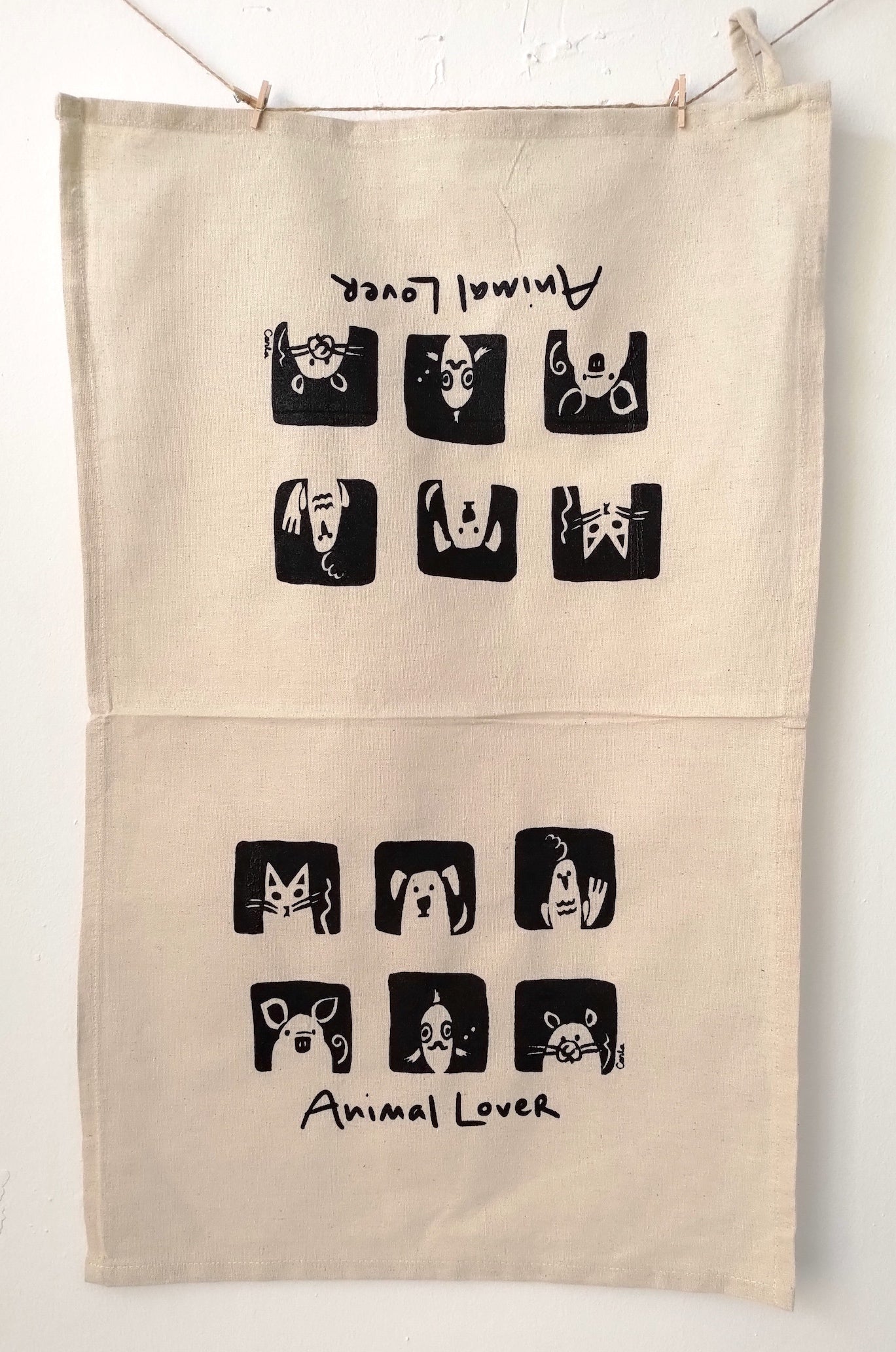 Animal Lover gift kitchen tea towel cat dog bird pig fish mouse Studio Carla Ventresca Miller Art