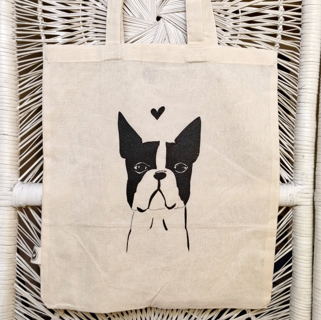 Handmade Boston Terrier tote bag by Carla Ventresca Studio Carla Art