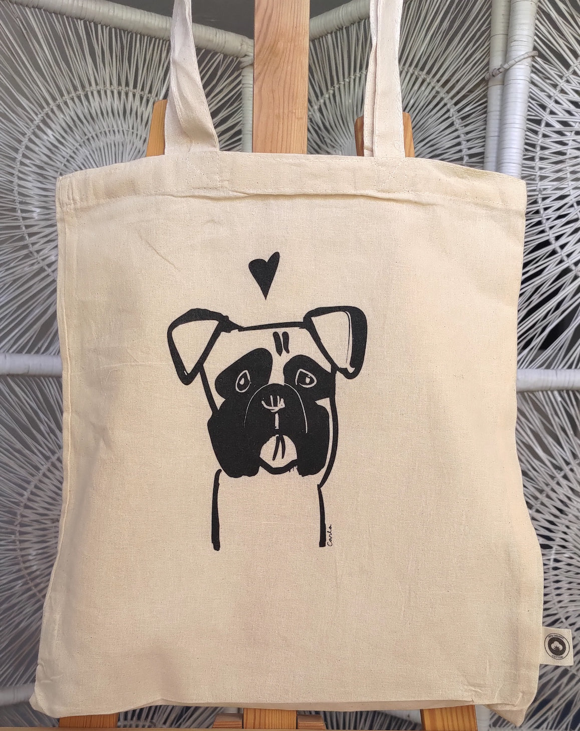 Boxer dog handmade gift on organic tote bag