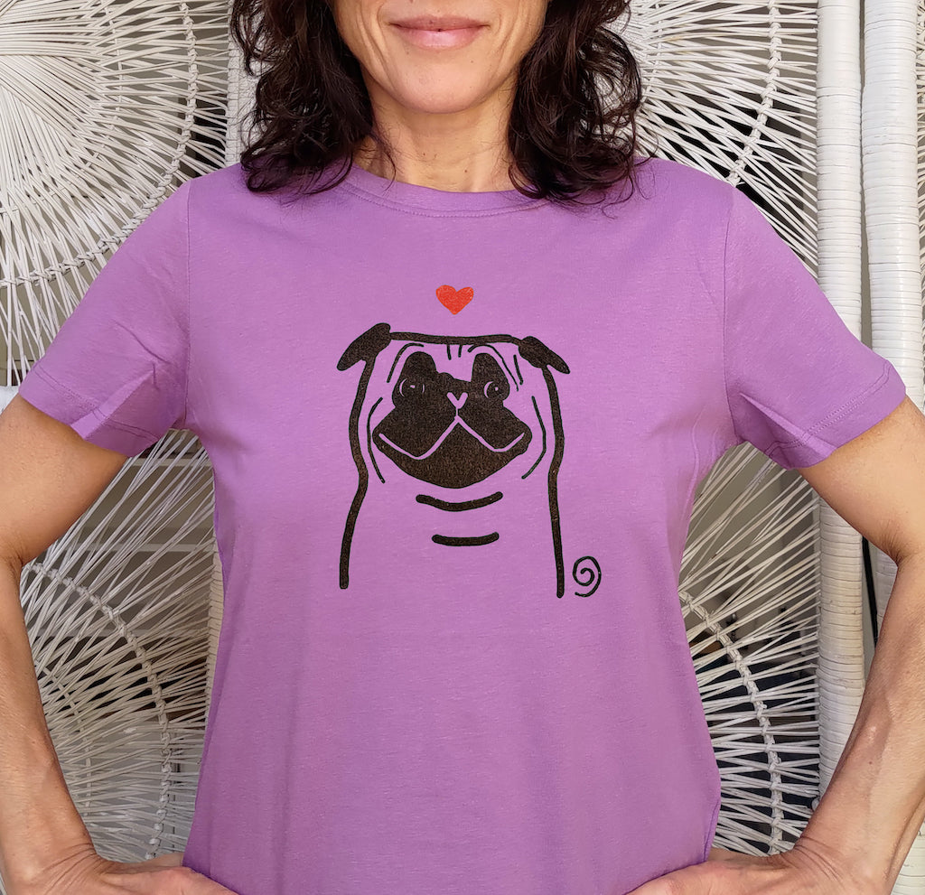 Pug love dog t-shirt handmade Studio Carla Ventresca Miller Art