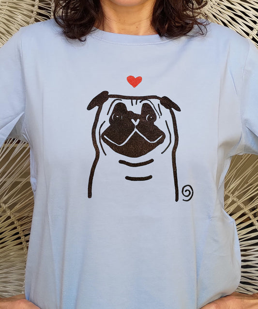 Pug love dog t-shirt handmade Studio Carla Ventresca Miller Art