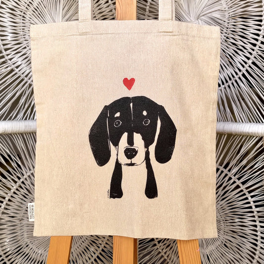 Handmade Dachshund on recycled cotton tote bag Carla Ventresca Studio Carla Art