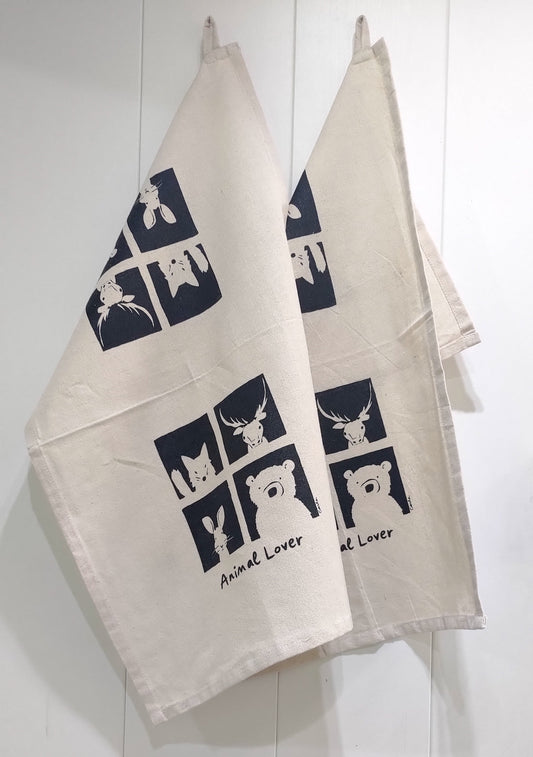 Handmade fox elk deer bunny rabbit brown bear tea towel by Studio Carla Miller Art Ventresca