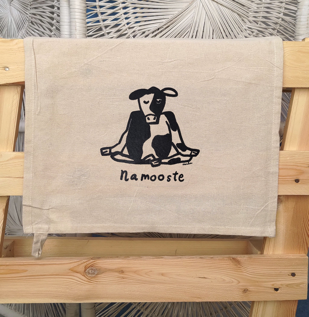 Namooste cow meditating Tea Towel Studio Carla Miller Art Ventresca