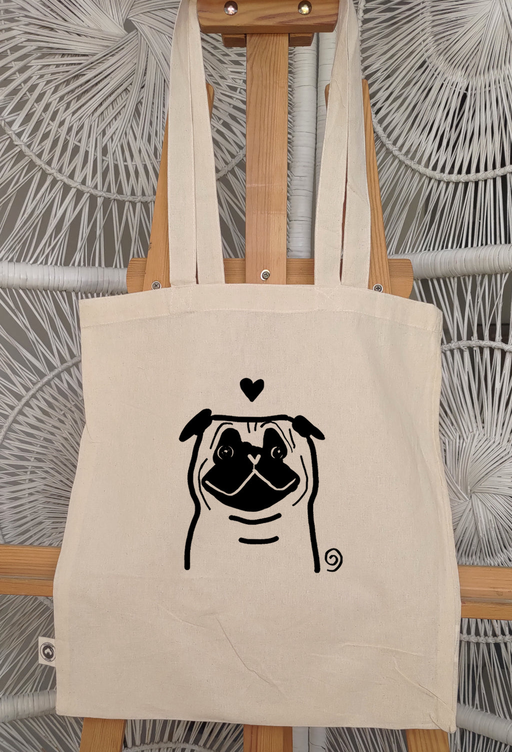 Pug love dog lover tote bag handmade by Studio Carla Art Miller Ventresca