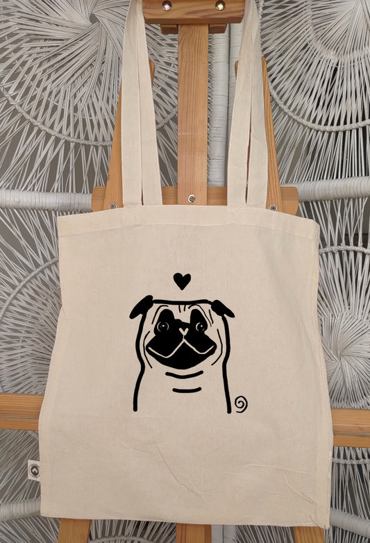 Pug love dog lover tote bag handmade by Studio Carla Art Miller Ventresca