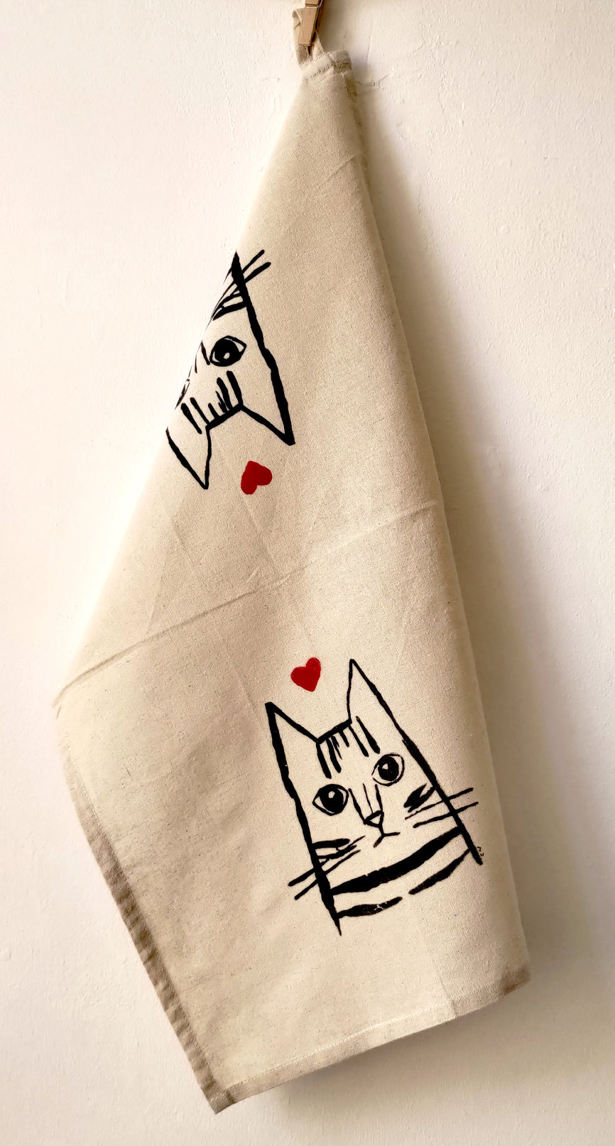 Handmade tabby domestic shorthair cat tea towel Carla Ventresca Studio Carla Art