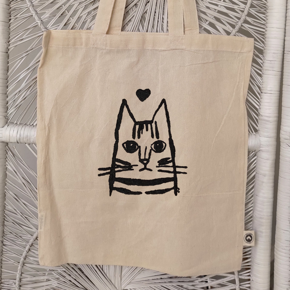 Handmade Tabby Cat Domestic Shorthair organic tote bag Carla Ventresca Miller Art