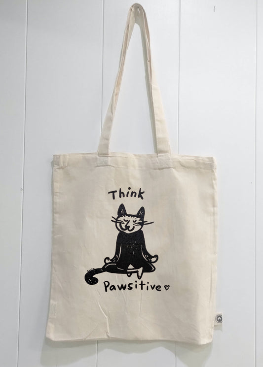 Handmade meditating black and white kitty cat Think Pawsitive by Carla Ventresca Studio Carla Art