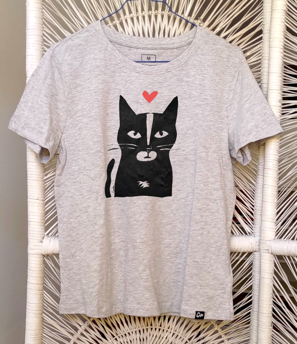 Handmade Tuxedo Kitty on soft comfy t-shirt