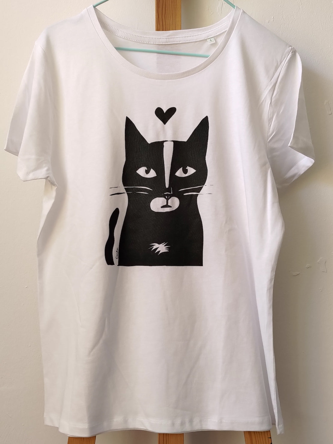 Tuxedo black and white cat handmade t-shirt Carla Ventresca