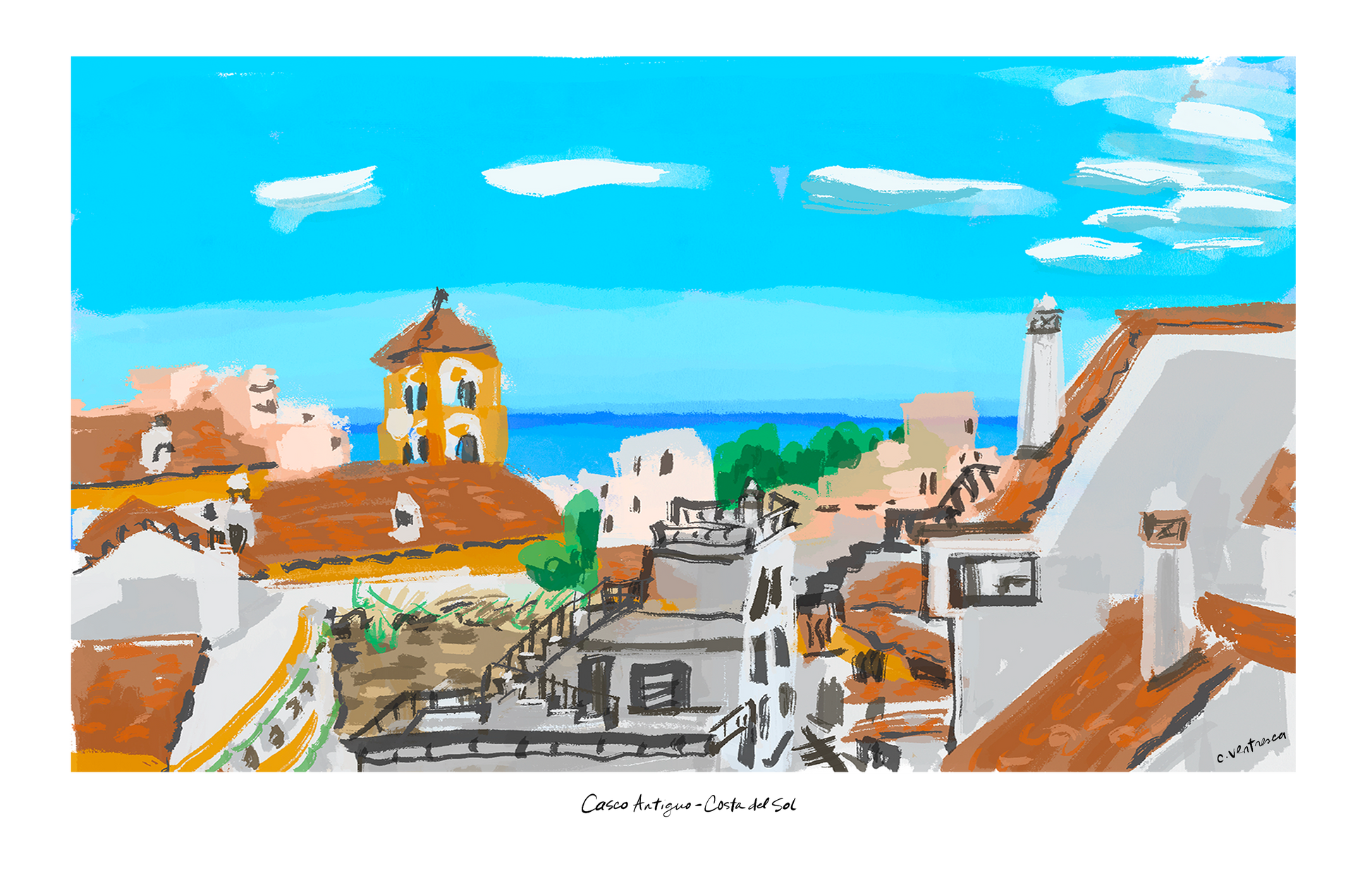 Casco Antiguo Marbella poster painting by Carla Ventresca Miller Art