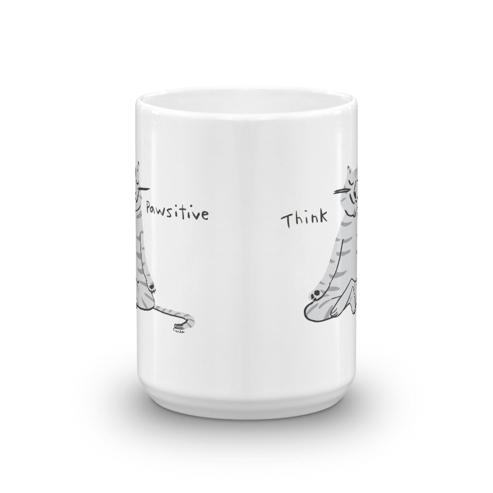 Think Pawsitive Grey Cat Meditating Coffee Mug