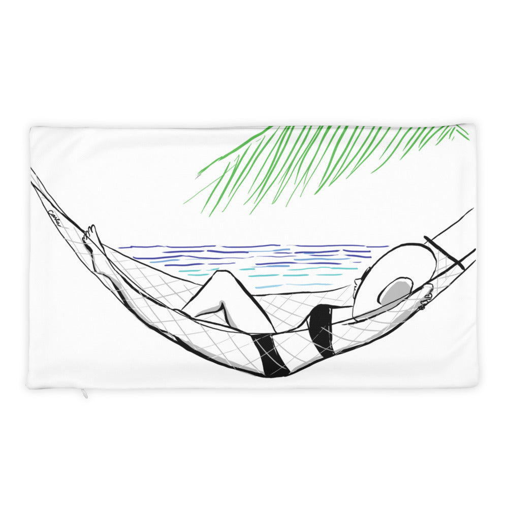 Beachside Hammock in Paradise Customizable Coastal Pillow Case