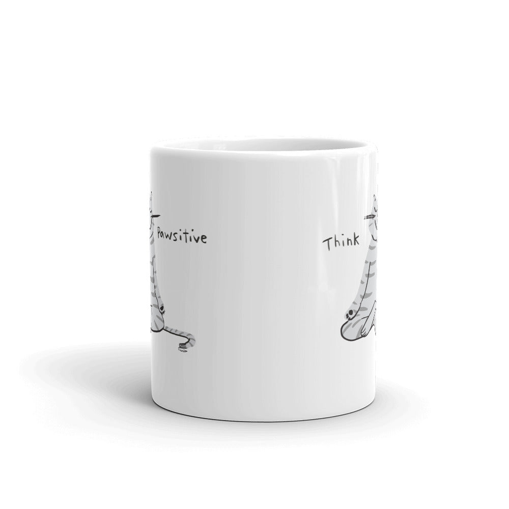 Think Pawsitive Grey Cat Meditating Coffee Mug