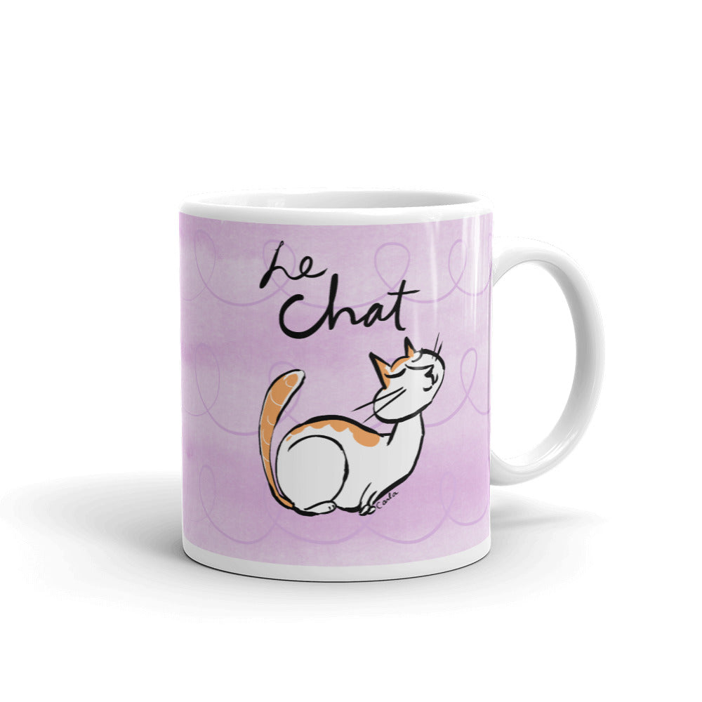 French Cat Le Chat White Glossy Mug